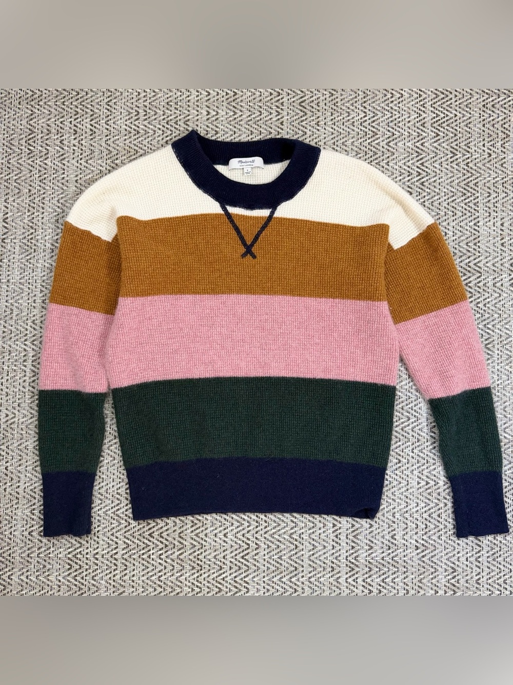 Madewell 100% Cashmere Sweater Womens S Colorblock Crewneck  Soft Knit
